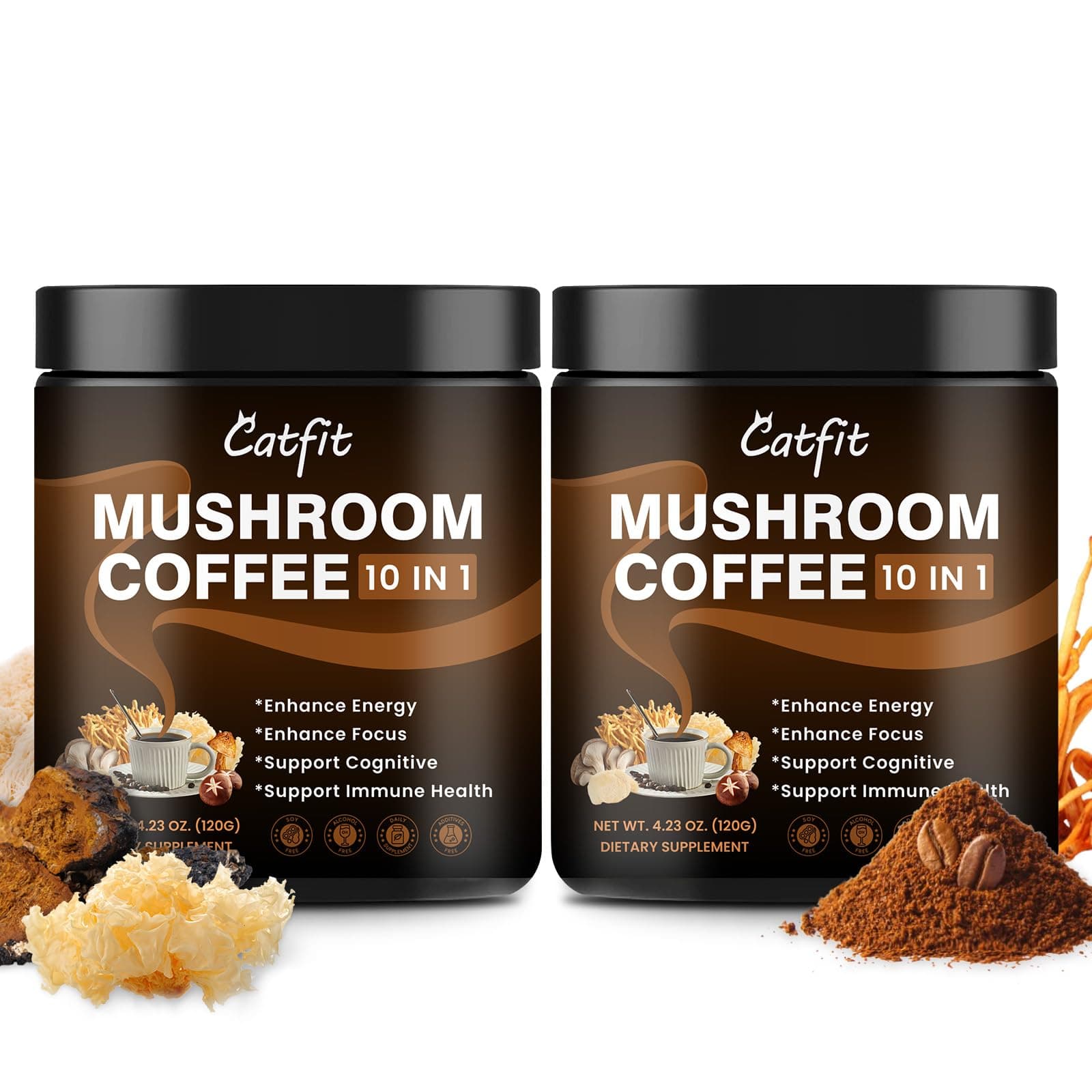 2-Pk 4.23-Oz Catfit Mushroom Coffee Powder (75-Servings Each)