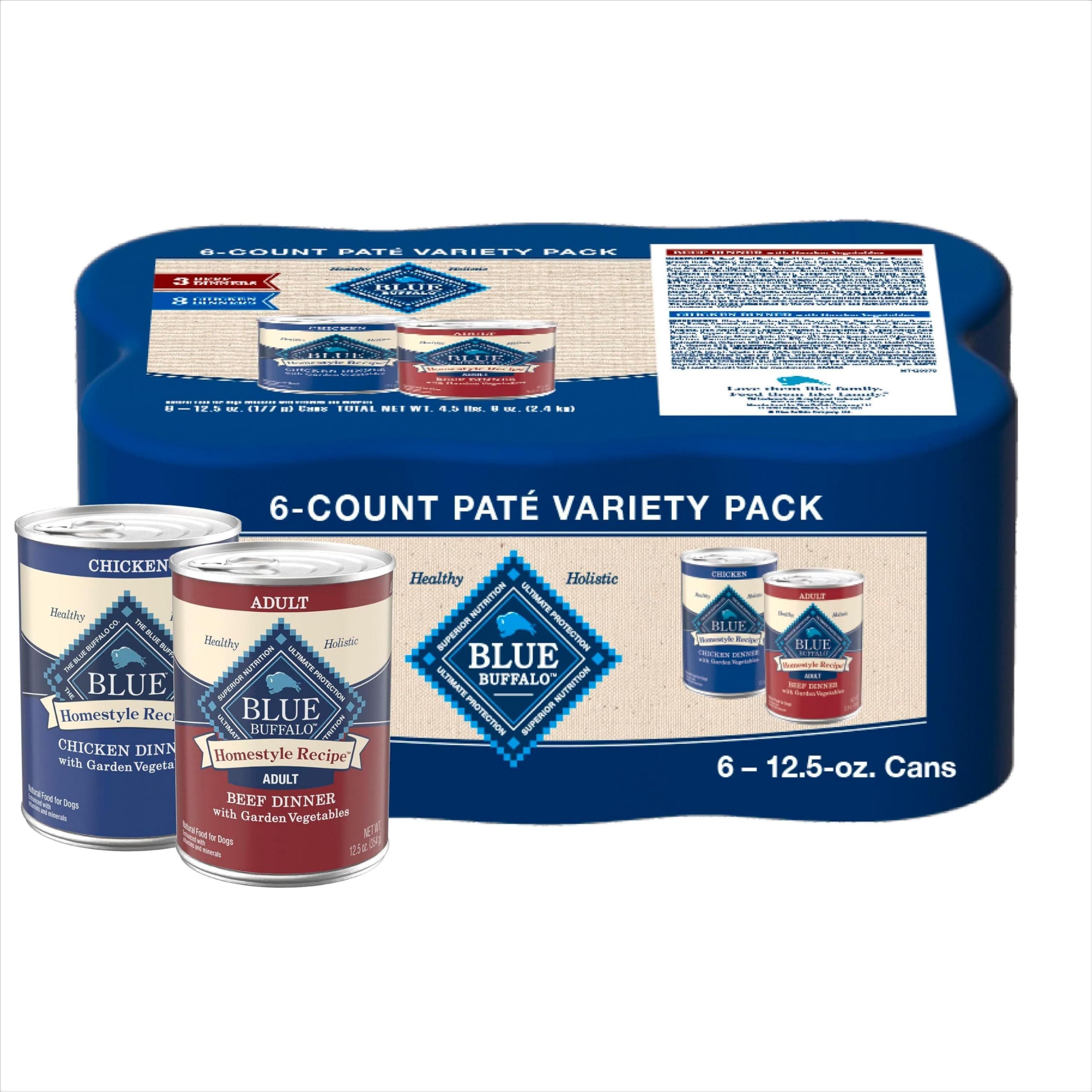 6-ct 12.5-oz Blue Buffalo Homestyle Recipe Adult Wet Dog Food (Chicken & Beef)