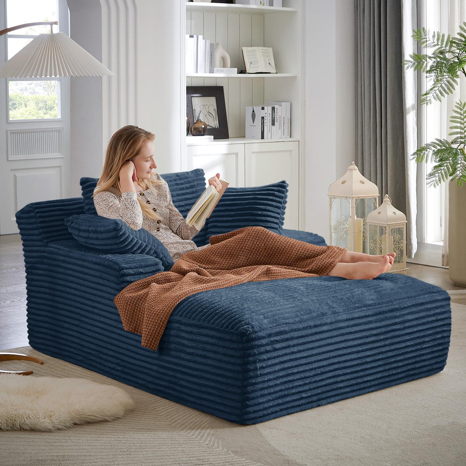 50" Latitude Run Corduroy Indoor Chaise Lounge Sleeper Sofa Chair (White/Beige)