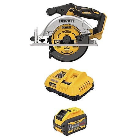 DeWALT 20V MAX 6-1/2" Circular Saw + 20V/60V MAX FLEXVOLT 9 Ah Battery & Charger