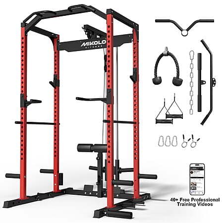 Mikolo Power Rack Cage w/ LAT Pulldown System (1200-Lbs Capacity)