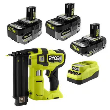 RYOBI ONE+ 18V HP Brushless Brad Nailer w/ 2x 4.0 Ah Batts, 2.0 Ah Battery, & Charger