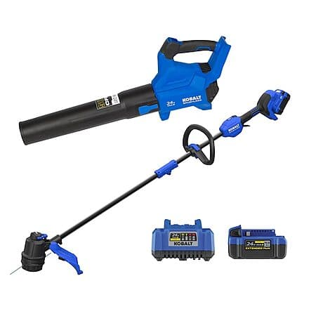 Kobalt Quiet Tech 24V String Trimmer & Leaf Blower w/ 4.0Ah Battery & Charger