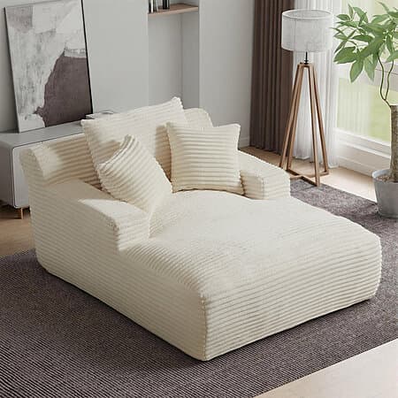 50" Latitude Run Corduroy Indoor Chaise Lounge Sleeper Sofa Chair (White/Beige)